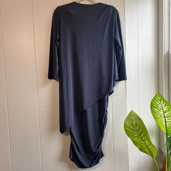 LAST TANGO Gray Ruched Asymmetrical Layered Stretch Dress M - Picture 9 of 10
